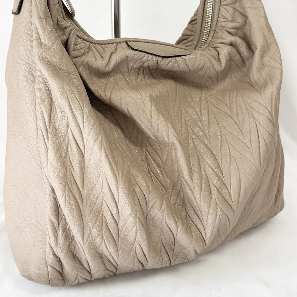 Coach Taupe Quilted Leather Hobo Bag with Silver Hardware